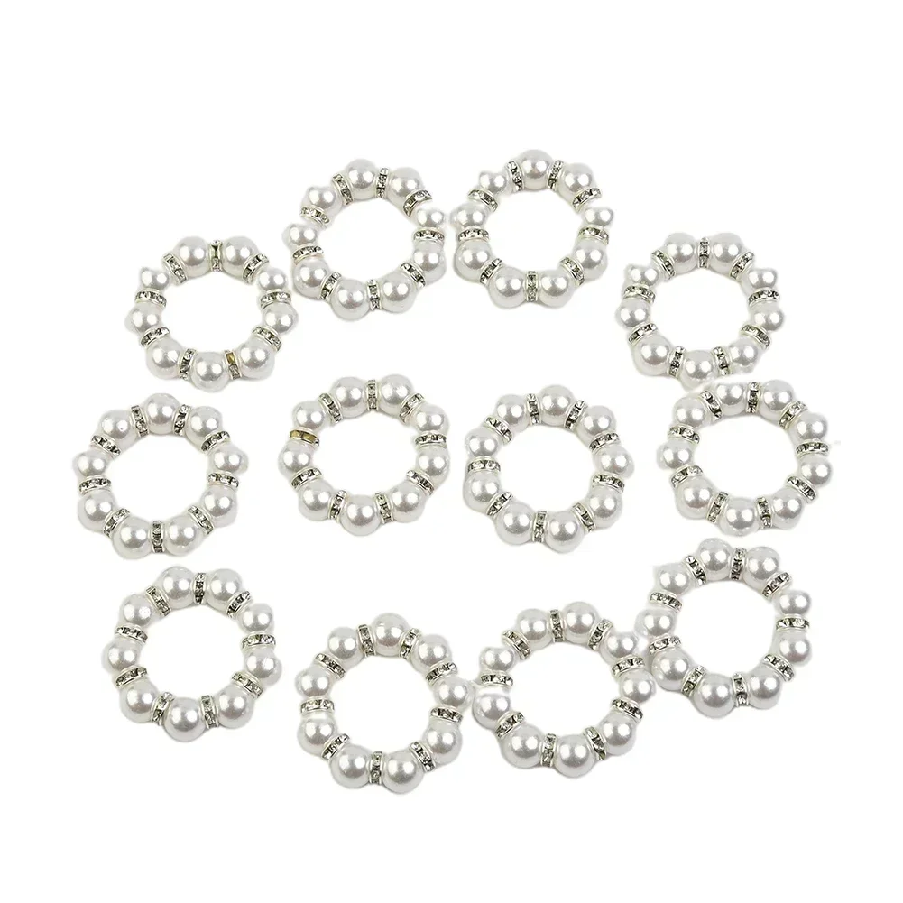 12 Pcs Pearls Napkin Ring Napkins Holders Table Decoration for Party Wedding Kitchen Dining Room Family Dinner