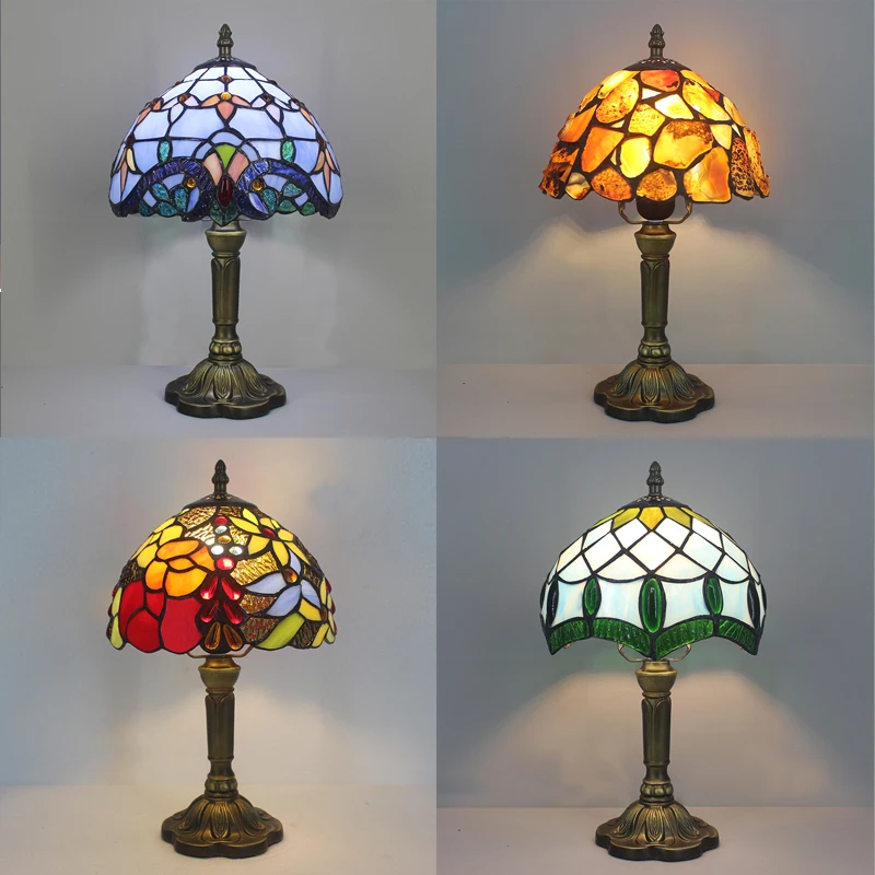 

Tiffany Stained Glass Table Lamps for Bedroom Mediterranean Retro Led Desk Lamp Living Room Home Decor Study Vintage Night Light