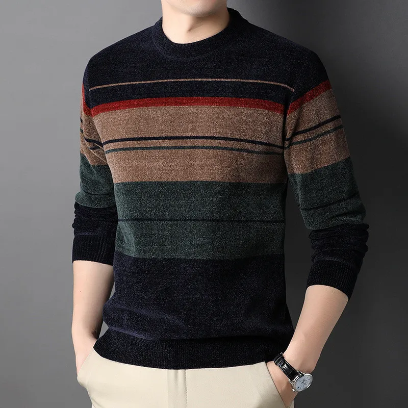 Fleece Sweater for Men Long Sleeve Autumn and Winter Warm Clothing Multi-color Printed Korean Male Sweater Loose Tops