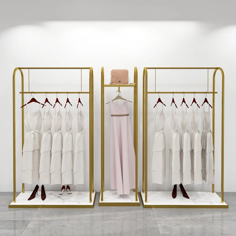 

Custom, Hot selling LED Light Boutique Shiny Gold Clothing Racks For Retail Store Display with LED