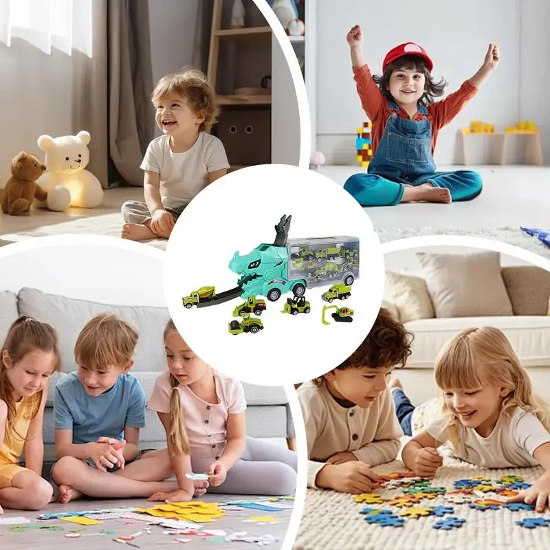 Dinosaur Carrier Truck 6 Car Dinosaur Shape Toy Truck Transporter Deform Catapulting Mega Hauler Toy Vehicle Playsets For Boys