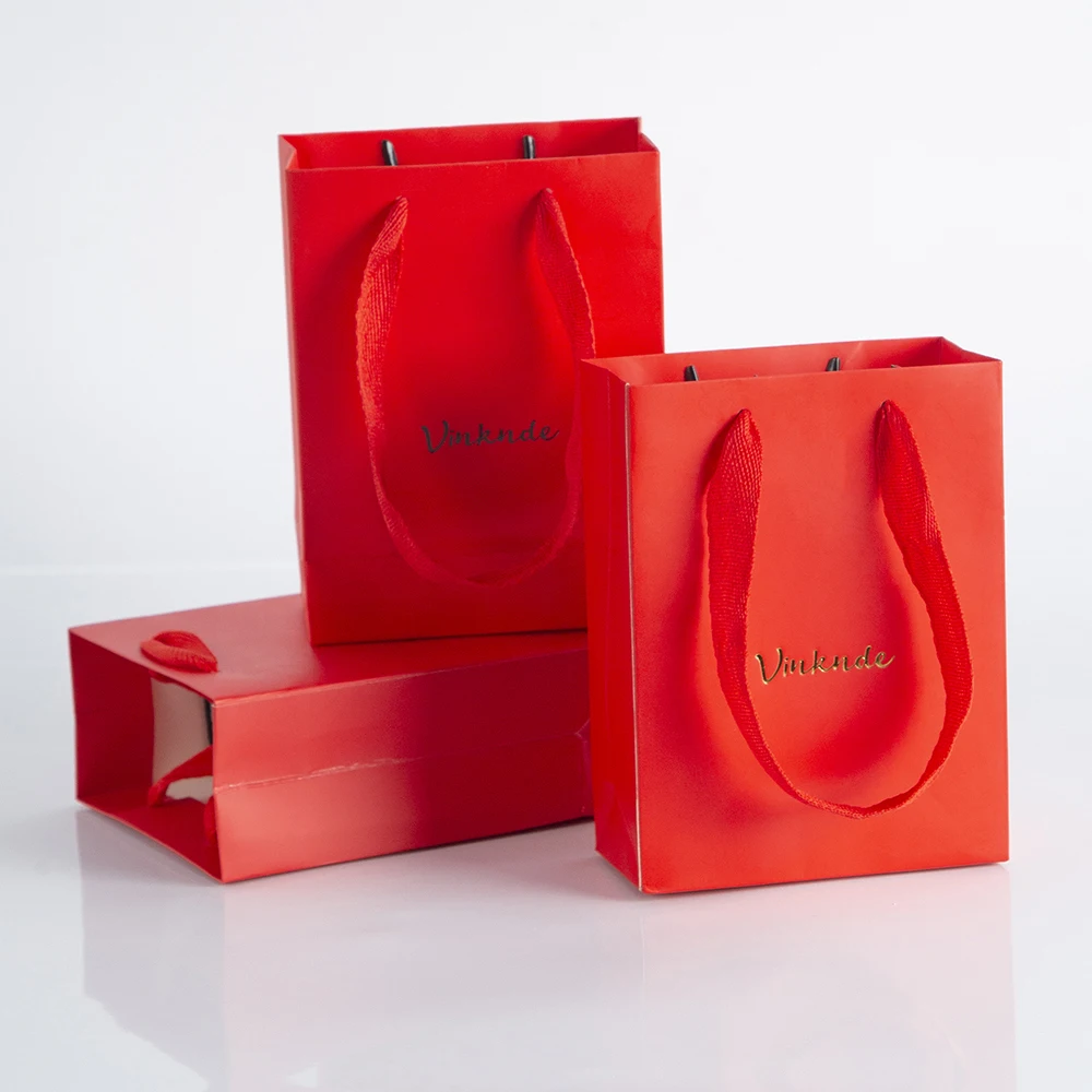 Red Paper Bags 12x6x16cm 100Pcs Shopping Tote Bags Recyclable Kraft Paper Gift Bags Bulk Custom Logo Gift Bags with Handles