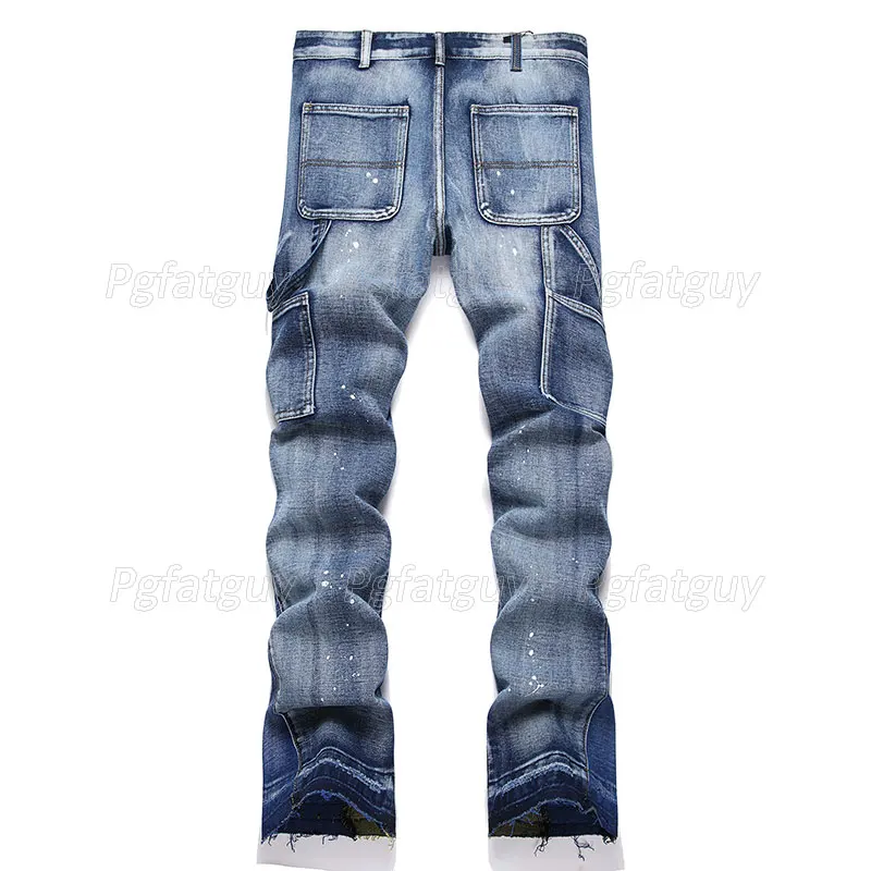 Patchwork Color-block Men's Jeans Sets, Printing 2pcs Set, Long Sleeve Denim Jacket and Straight Micro-flared Jeans, Spring 3