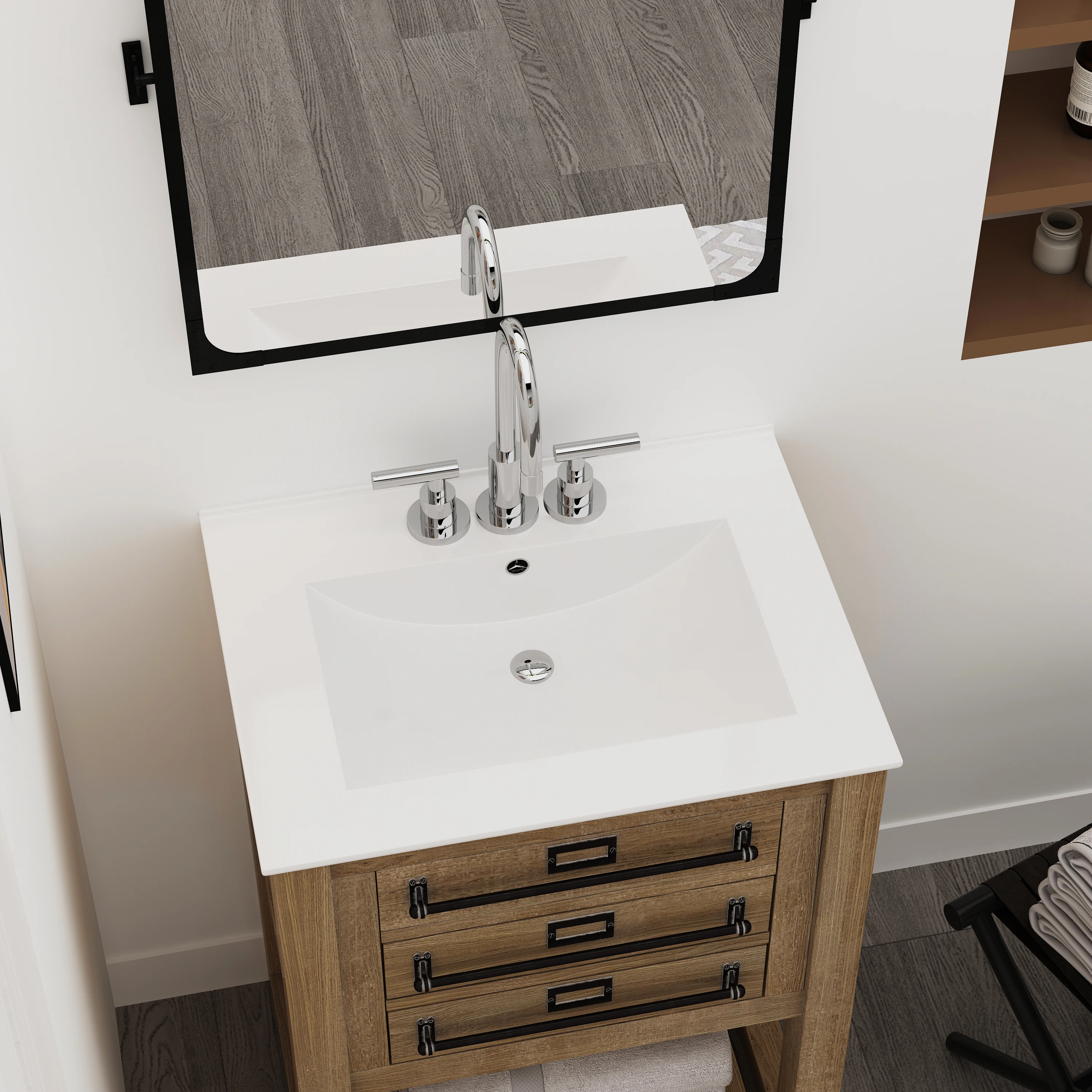 MEJE 24/31/36 Inch Rectangle Drop in Vessel Sink, White Ceramic Bathroom Vanity Top Sink with Three Faucet Holes