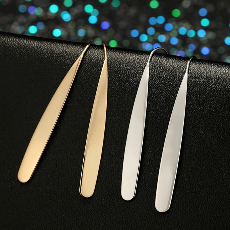 

Summer Fashion Pandent Earring For Women Chic Curved Flat Bar Dangles - Metallic Long Linear Tear-Drop Polished Earrings