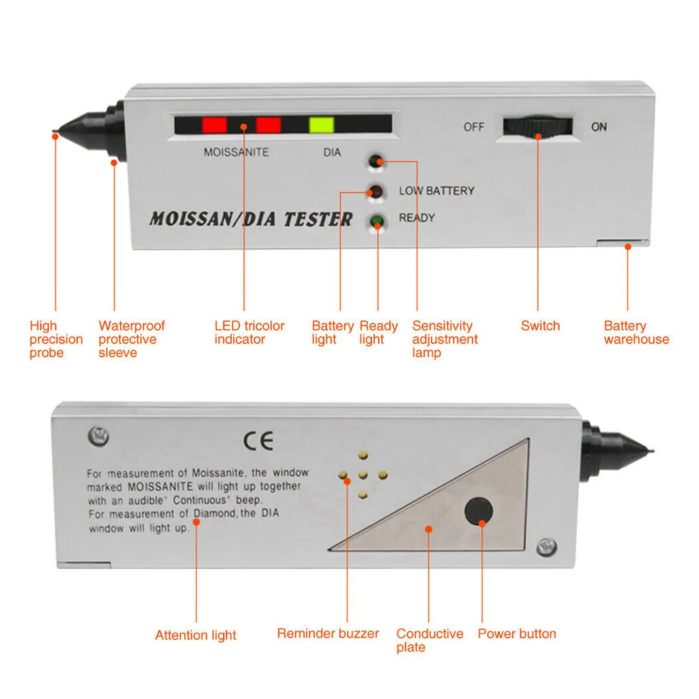 Home Moissan Tester Silver 9V Battery Diamond High Accuracy Jewelry Tools Moissanite Tester Plastic/Alloy Sensors diamond tester