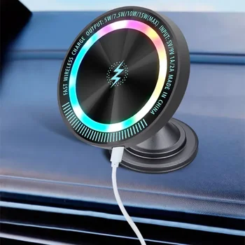 15W Magnetic Fast Charging Stand with RGB Light, Adjustable Phone Holder Dock For Desk, Universal Wireless Charger For iPhone 1