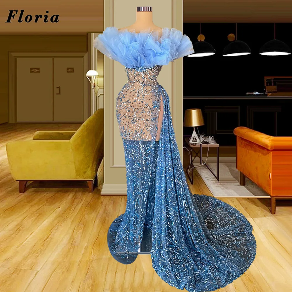 

Floria Luxury Long Evening Dresses 2 Designs Split Side Beading Celebrity Prom Dress Couture Red Carpet Runway Dress Vestidos