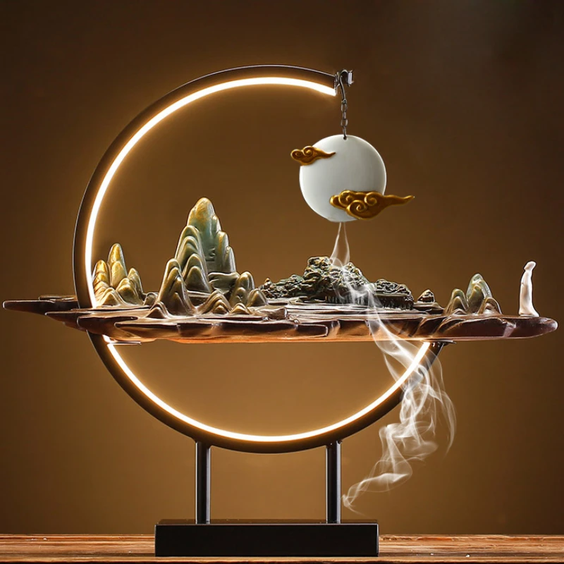 

Creative backflow incense burner Home Decor luxury with Lamp Circle Ceramic Incense Burner Living Room Porch Desktop Decoration