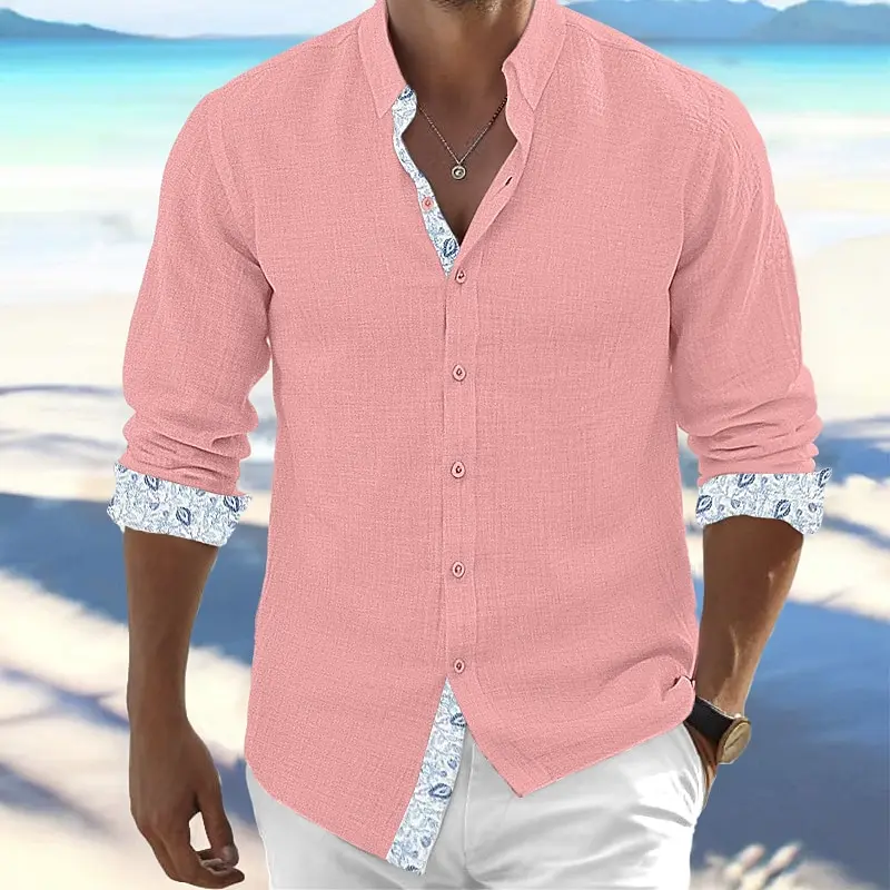 Men's Shirt Buttoned Long Sleeve Shirt Color Block Lapel Spring Summer Casual Daily Wear Patchwork Fashion Button Design