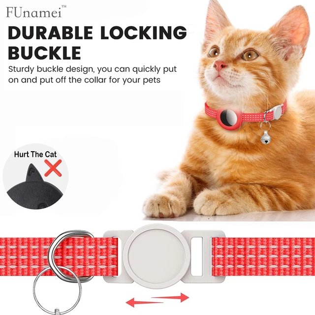 AirTag Cat Collar, Reflective Air Tag Kitten Collar with Bell and Airtags Holder Breakaway Safety Buckle for Girl Boy Cats 4