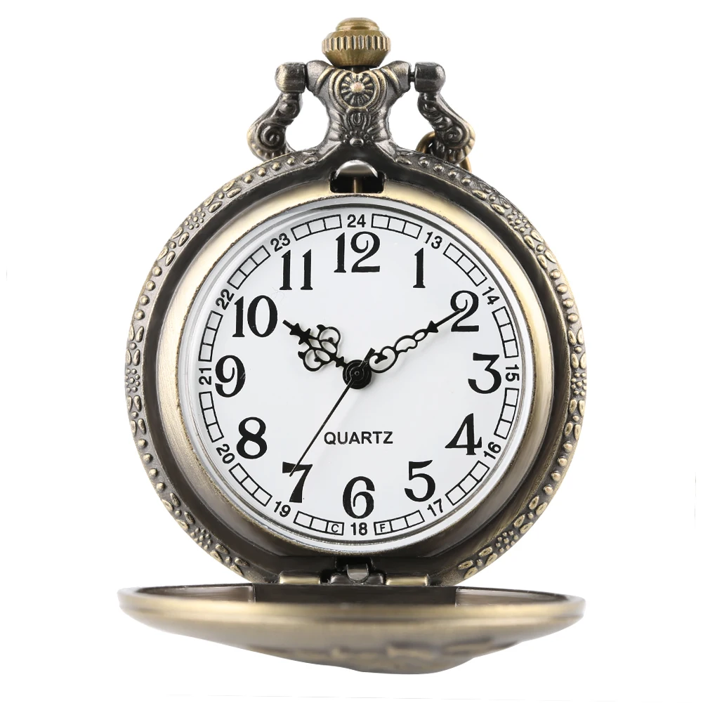 Doctor Who Orologio da tasca da uomo con cassa in bronzo, quadrante bianco al quarzo vintage e catena ciondolo retrò, disponibile in lunghezze 30 cm e 50 cm