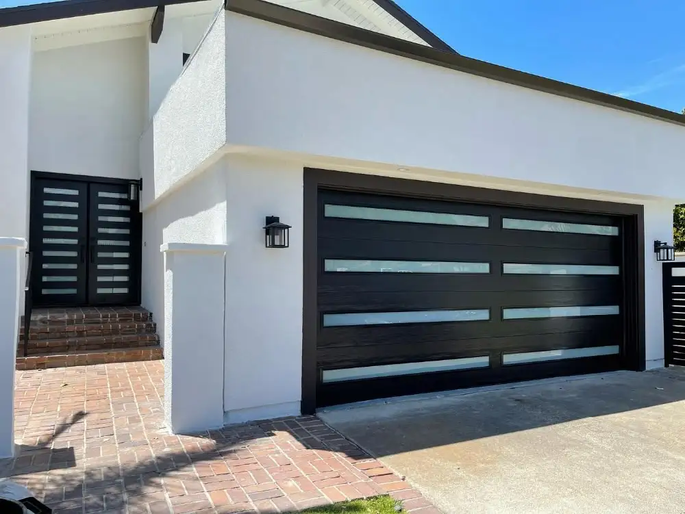 Waterproof Automatic Garage Door Black Aluminum Framed Frosted Glass Sectional Residential Garage Screen Door with Motor