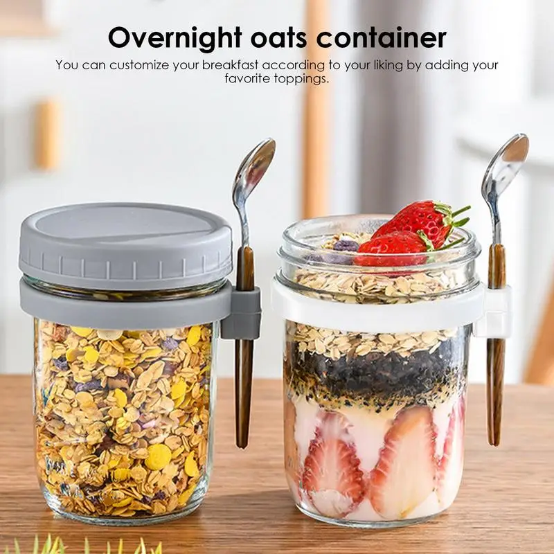 12Oz Overnight Oats Container Airtight Oatmeal Glass Jars With Lid And