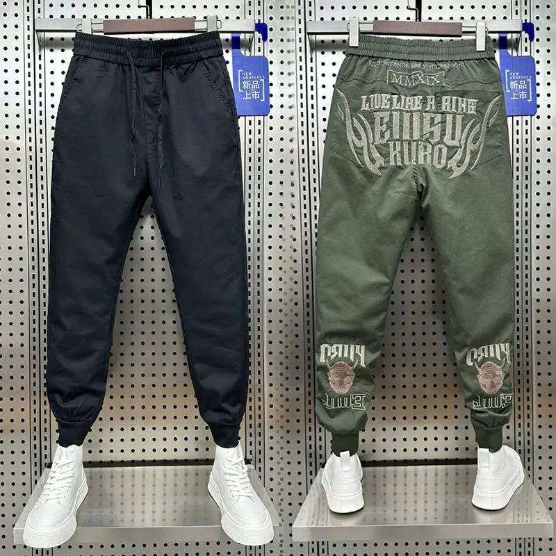 2023 Autumn and Winter Fashion Men's Fashion Letter Embroidery Versatile Sports and Casual Loose Fit Korean Corset Harun Pants
