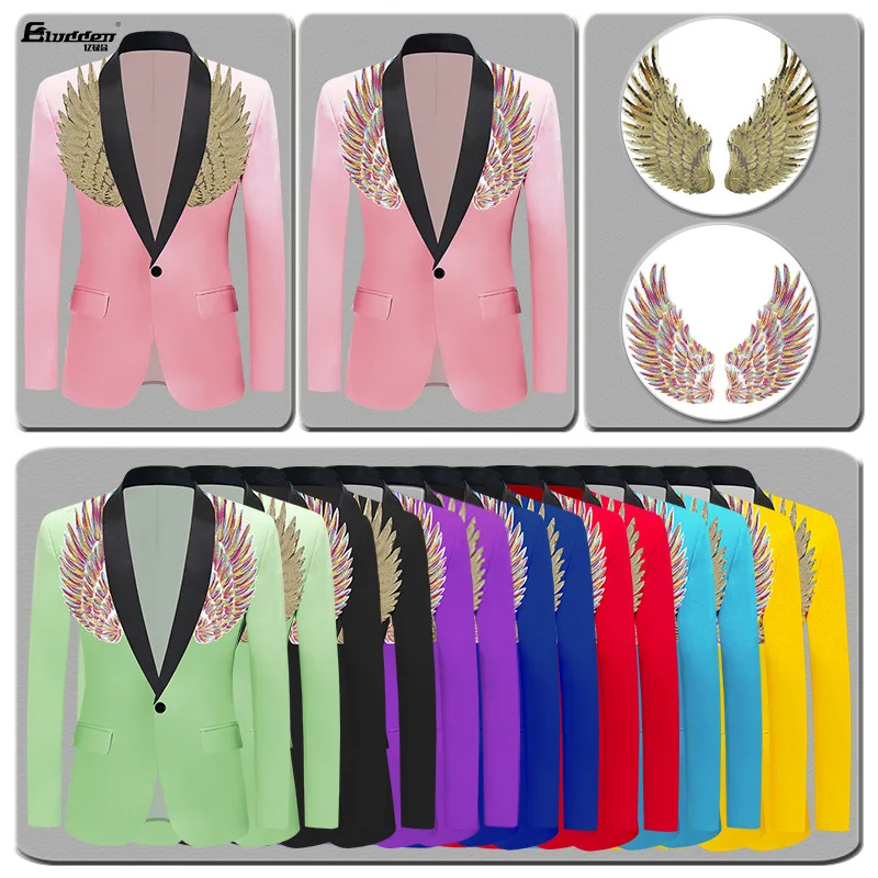 

Bar Nightclub Stage Male Singer Suit Jacket Colorful Sequins Wings Blazers Evening Party Host Performance Clothes Plus Size
