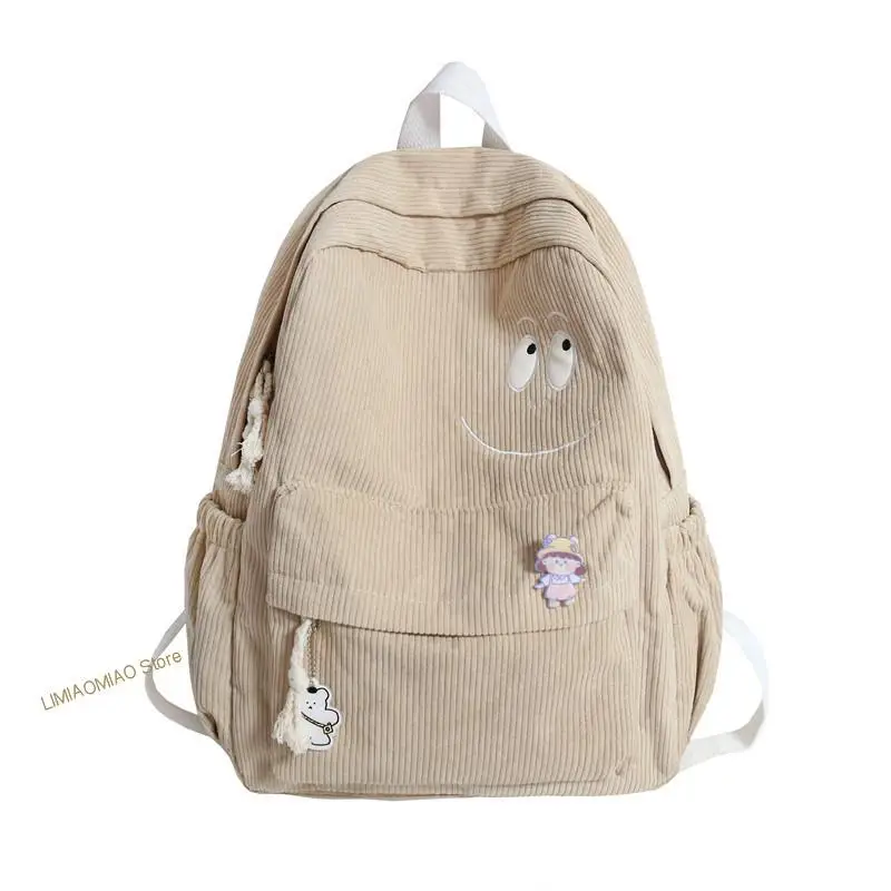 Female Kawaii Corduroy Laptop College Backpack Trendy Girl Green Cool Cute Bag Fashion Women School Bag Lady Travel Backpack