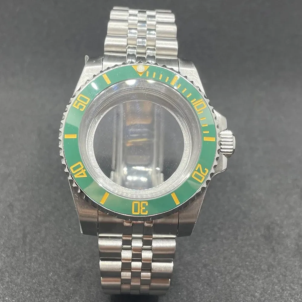 Elegant 40MM Stainless Steel Watch Case with Solid Bracelet and Glide Lock Clasp