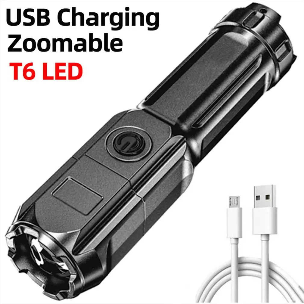 

New Telescopic Zoom Strong Light Flashlight USB Rechargeable Min Portable Spotlight Long-Range Flood Outdoor Lighting Lamp