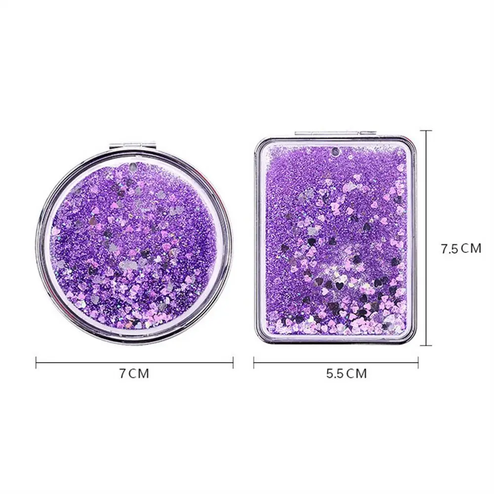 Exquisite Quicksand Makeup Mirror Magnifying Round Square Foldable Mirror Shiny Bling Compact Pocket Mirror Hairdressing Tool