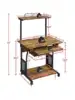 Yaheetech 3 Tiers Rolling Computer Desk with Keyboard Tray and Printer Shelf for Home Office Mobile Computer Desk for Sm 3