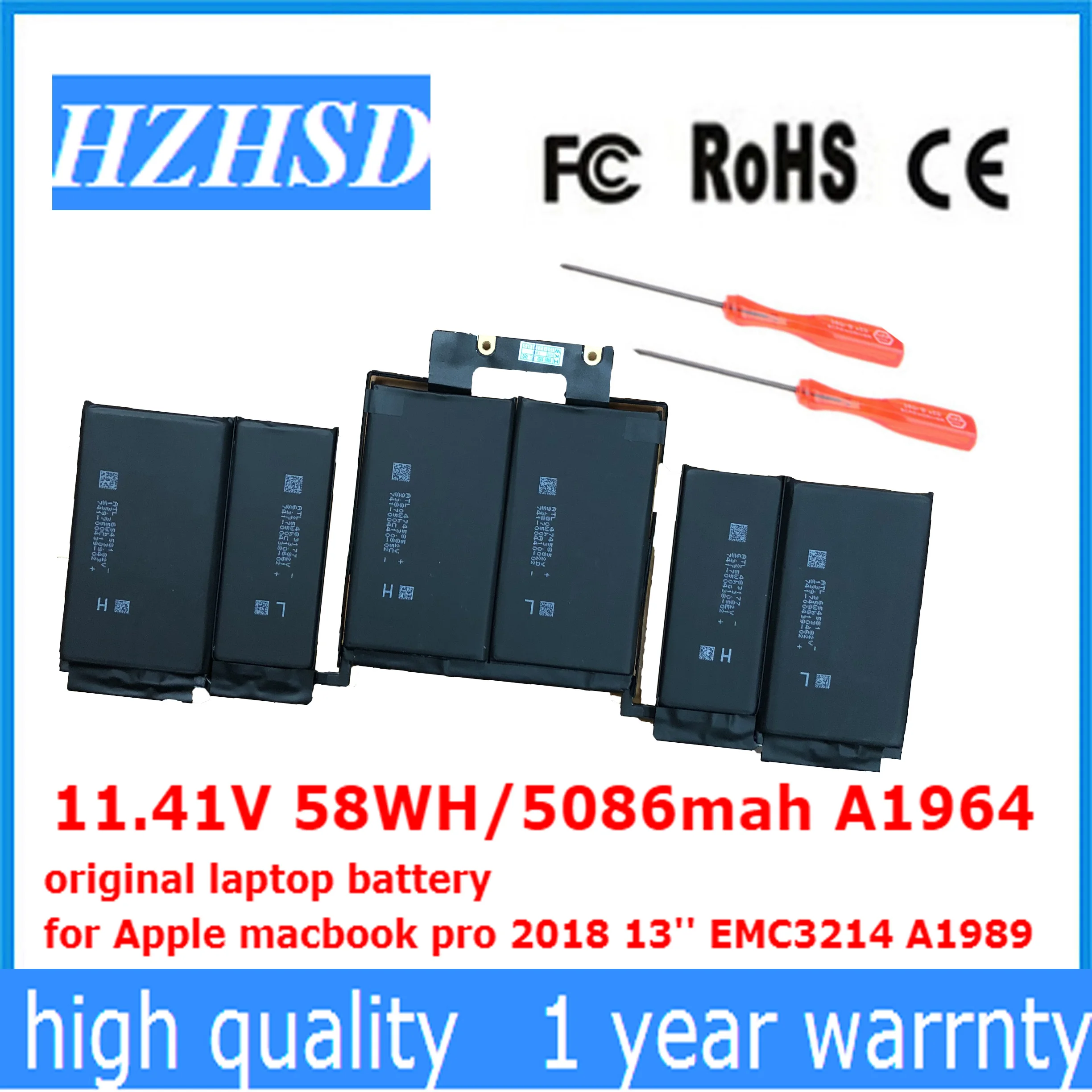 11.41V 58WH/5086mah A1964 100 NEW Original Laptop battery for Apple