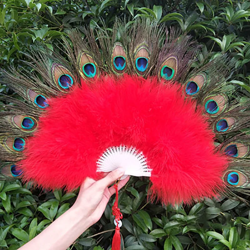 Traditional Portable Feather Folding Fan, Dance Hanfu, Women, Girls Craft Gift, Wedding Peacock Hand Fan, Party Decor