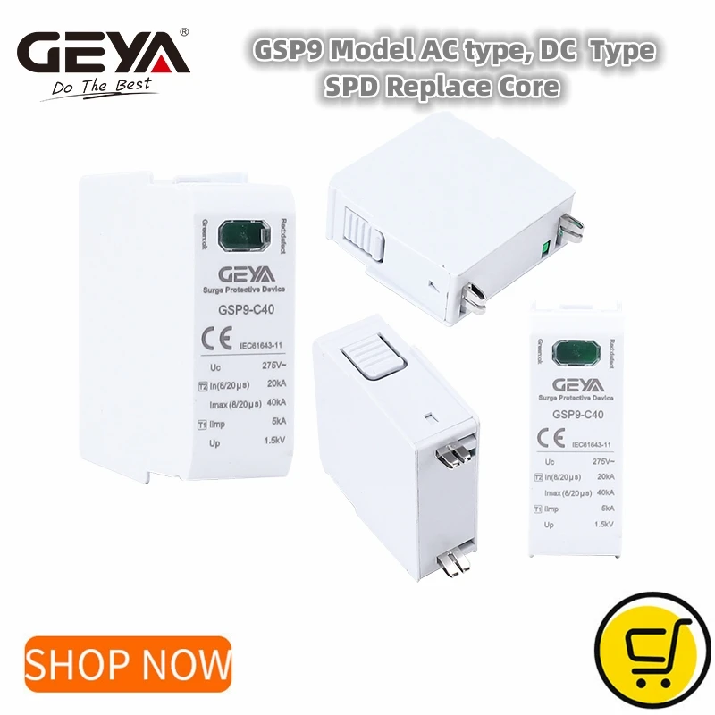 Geya-o Dispositivo do Protetor do Impulso Gsp9 C.a. C.c. Spd Substituem o Núcleo 275v 385v 400v 440v 600v 1000v 1500v 12.5ka 40ka