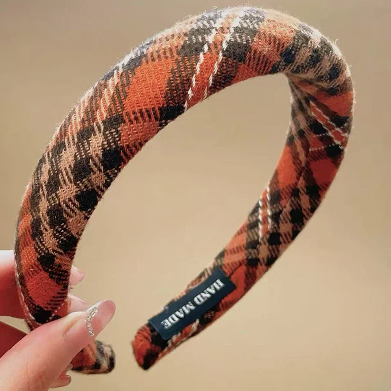 Retro Plaid Schwamm Stirnband Für Frauen Elegante Tragen EIN Haarband Beim Ausgehen Mode Mädchen Haar Zubehör – Detail 10