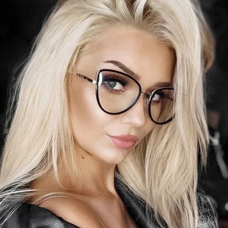 Women Fashionable Eyeglass Frame Can Be Paired with Prescription Glasses Fashionable Anti Blue Light Cat Eye Flat Lenses