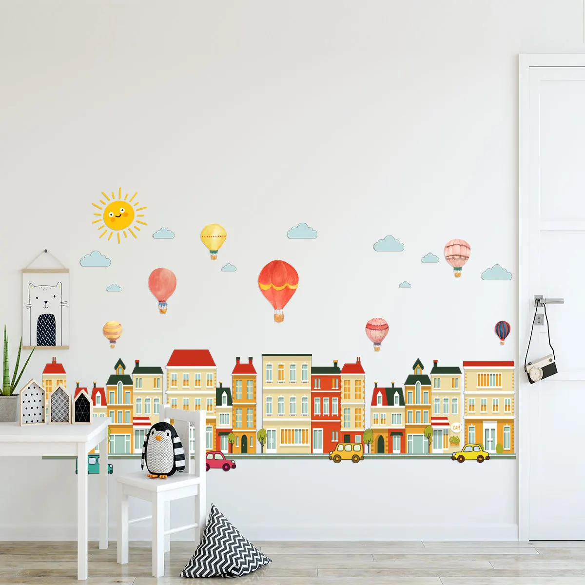 50*70cm Wall Stickers Building Car Balloon City Wall Decal Personalized Children's Room Kindergarten Creative Decor Wall Sticker baby educational toys disassembly car airplane children jigsaw toy diy screw nut group installed 3d plastic building blocks