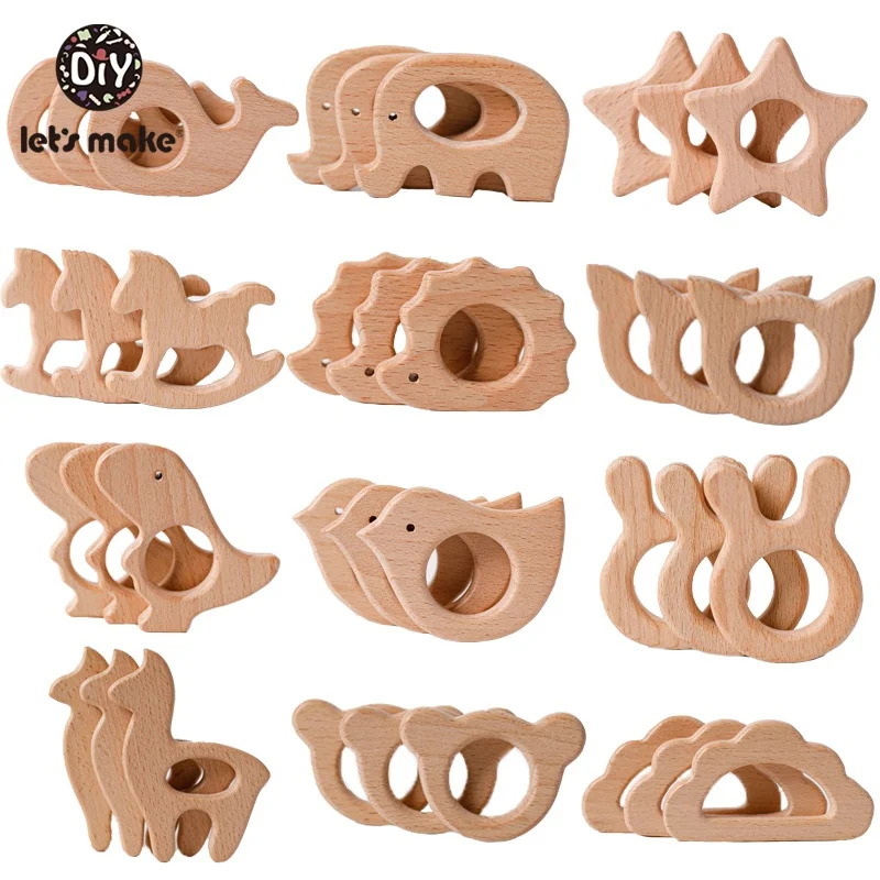 5pcs 도매 나무 Teether 설치류 젖꼭지 펜던트 나무 장난감 DIY  목걸이 선물 BPA 무료 너도밤 나무 고슴도치 조류를 만들어 보자