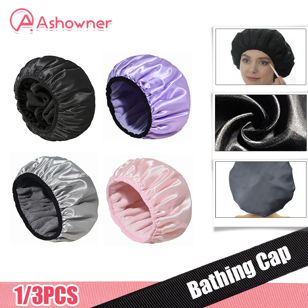 Triple Layer Large Shower Cap Reusable Bath Caps Long Thick Hair Waterproof Washable Soft Bathing Caps for Women Men Hair Care