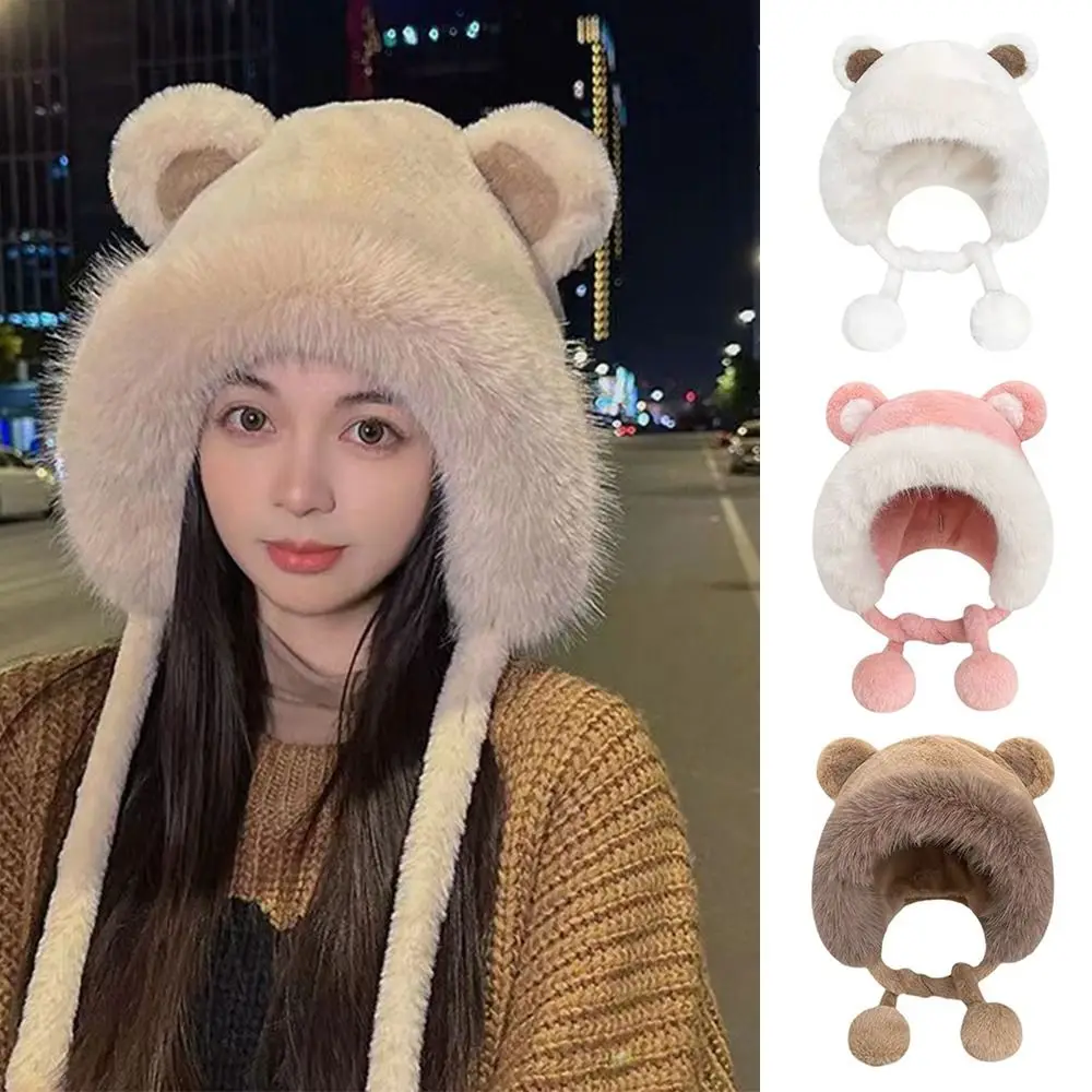 

Зимняя шапка Bear Ear, модная утепленная Панама с защитой ушей, плюшевая шапка с теплыми медвежьими ушками для женщин