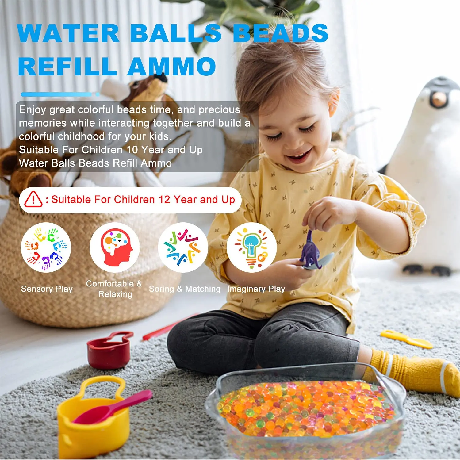 5 Pack, Blue 50,000 rounds Water Bullets Beads, for Water Gun Toys Refill  Ammo, Gel Ball Grow Magic, Vase Filler Beads, Jelly Beads for Kids Sensory  