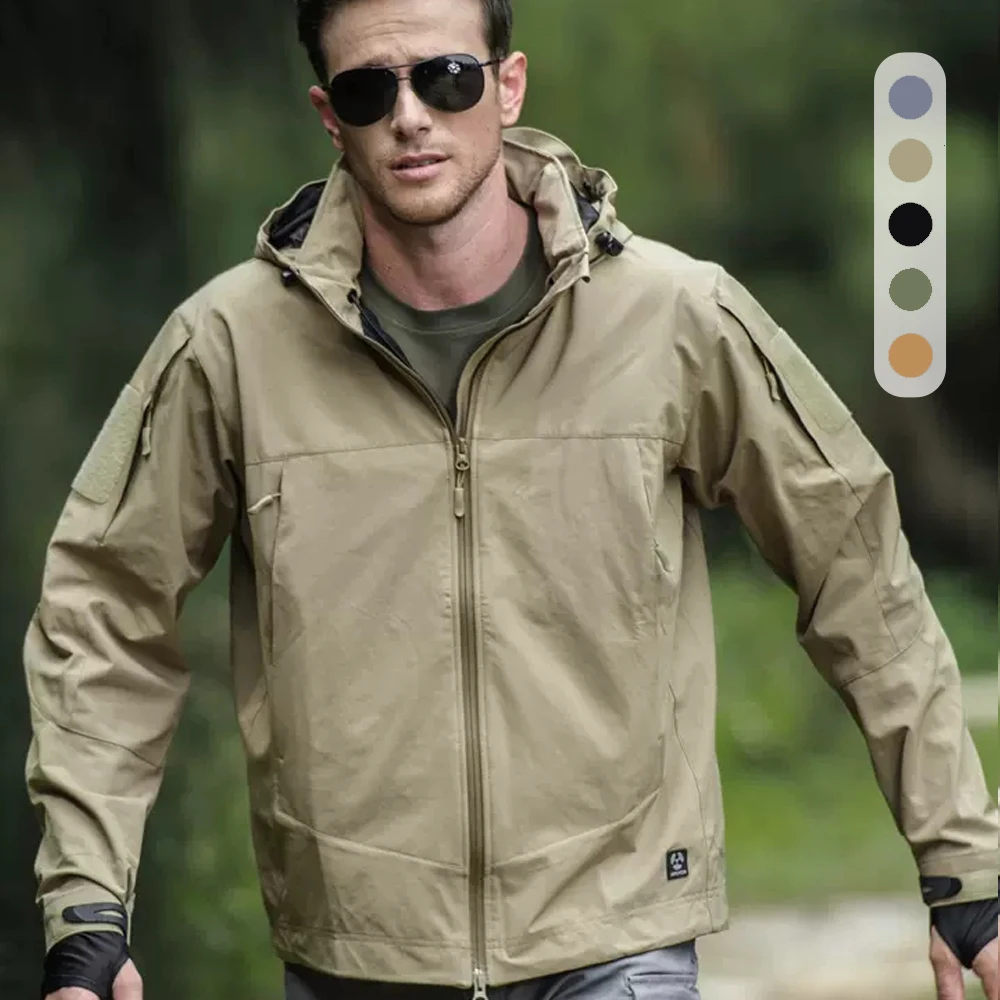 

Outdoor Hiking Jacket Men's Tactical Soft Shell Jackets Autumn Winter Field Waterproof Coat Fleece Hooded Windbreaker