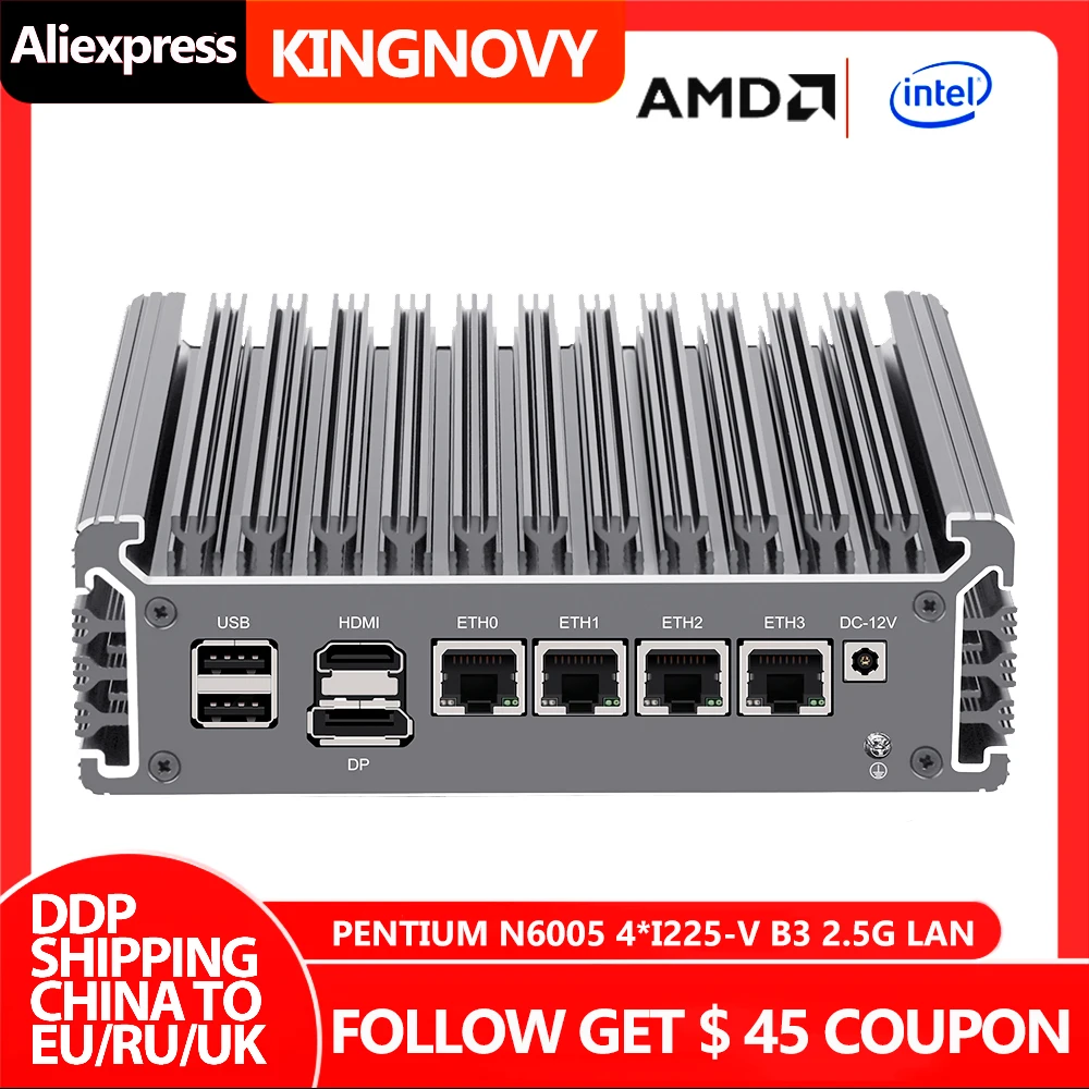 

New 2.5G Soft Router Pentium N6005 Celeron N5105 4 Intel i226-V 2500M Network Card TPM2.0 3x4K@60Hz VPN Server Firewall Mini PC