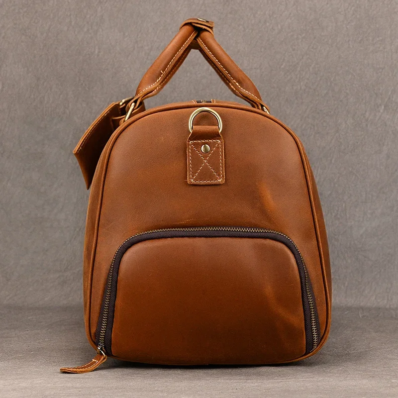 Mens Leather Travel Duffle Bag Real Cow Leather Weekender