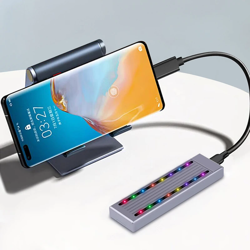   SSD ̽ NVME M.2 SATA SSD Ŭ, RGB LED USB C 3.2 Gen2 NVMe NGFF 10G PCIe M2 SSD ޴ ܺ , PCIe
