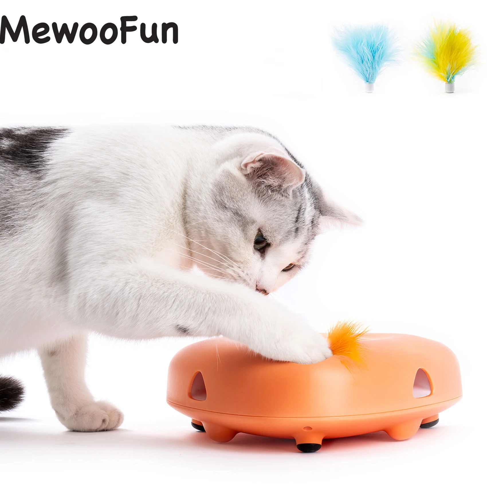 Automatic Rolling Cat Toys for Indoor Cats Interactive Cat Feather Toys Self Rotating Ball for Cat with LED Light Rechargeable Kitten Toys with Feather Bird Sounds Mystery Interactive Cat Toy Ball 