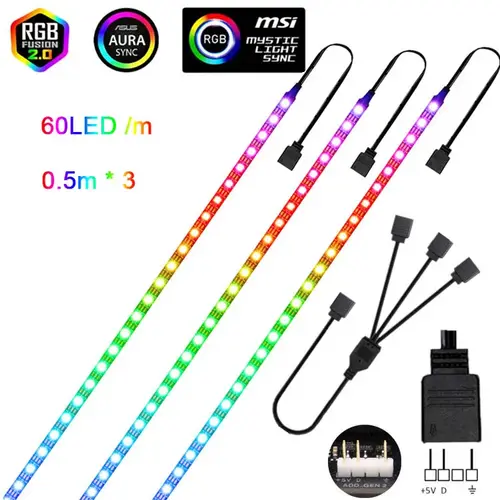 Addressable Rainbow PC Digital WS2812b LED Strip Light for 5V 3pin ARGB Header PC Case Asus Aura Sync RGBIC Fusion MSI Mystic - Image 19
