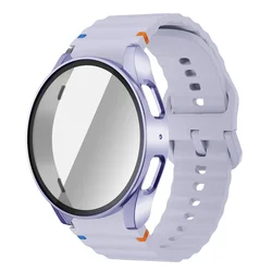 Silicone Band with Tempered Glass Screen Protector & PC Case Cover - Enhanced Watch Kit - Galaxy Watch 7 44mm (Official Purple Pu)