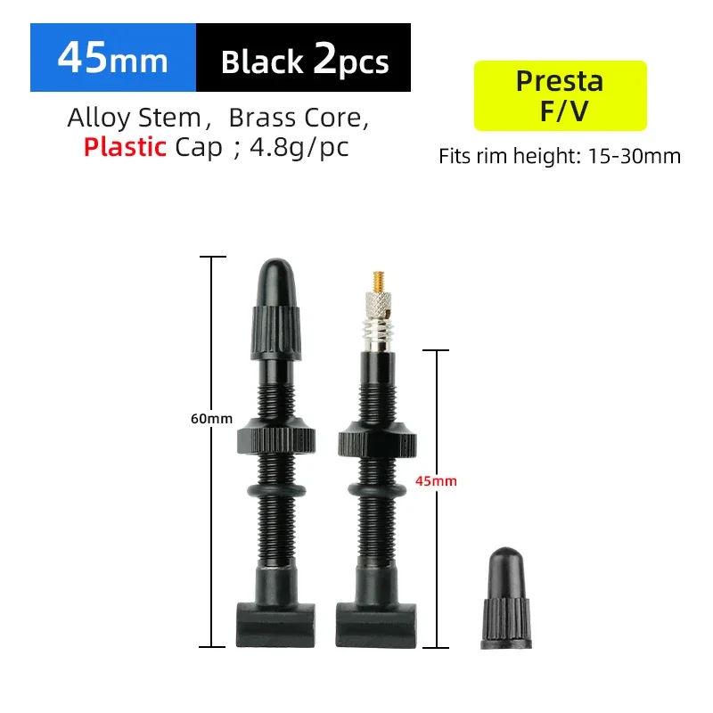 Deemount 456080MM Tubeless Valves Bicycle Aluminum Alloy Presta Nipples square bottom FV Removable Core Air Valve for MTB