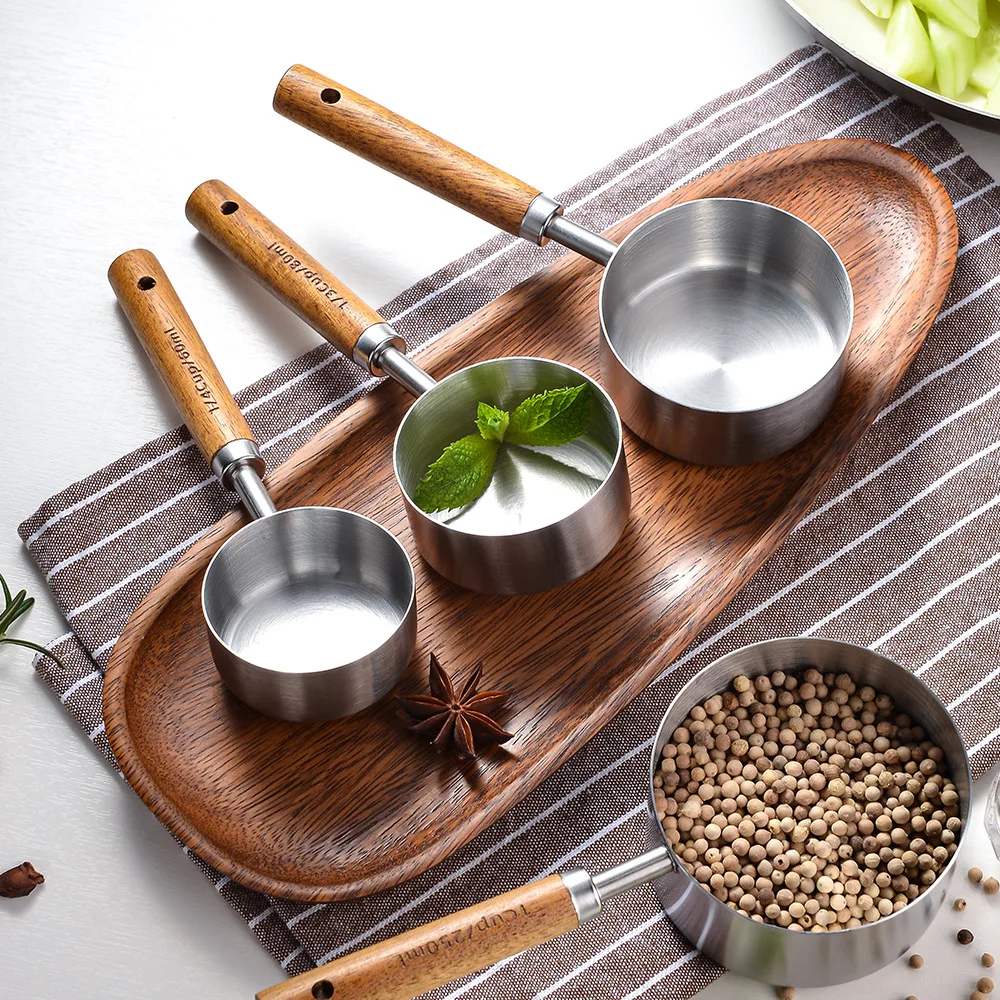 Measuring Spoon Set Wooden Handle Stainless Steel Measuring Cups Spoons kitchen measuring spoons measuring spoon set measuring cup and spoon set Baking Tools Coffee Bartending Scale Kitchen Accessories