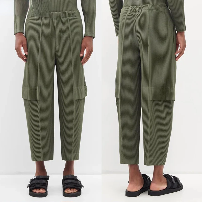 

Брюки Miyake мужские Плиссированные повседневные, повседневные мешковатые однотонные штаны, модная дизайнерская уличная одежда в японском стиле Харадзюку