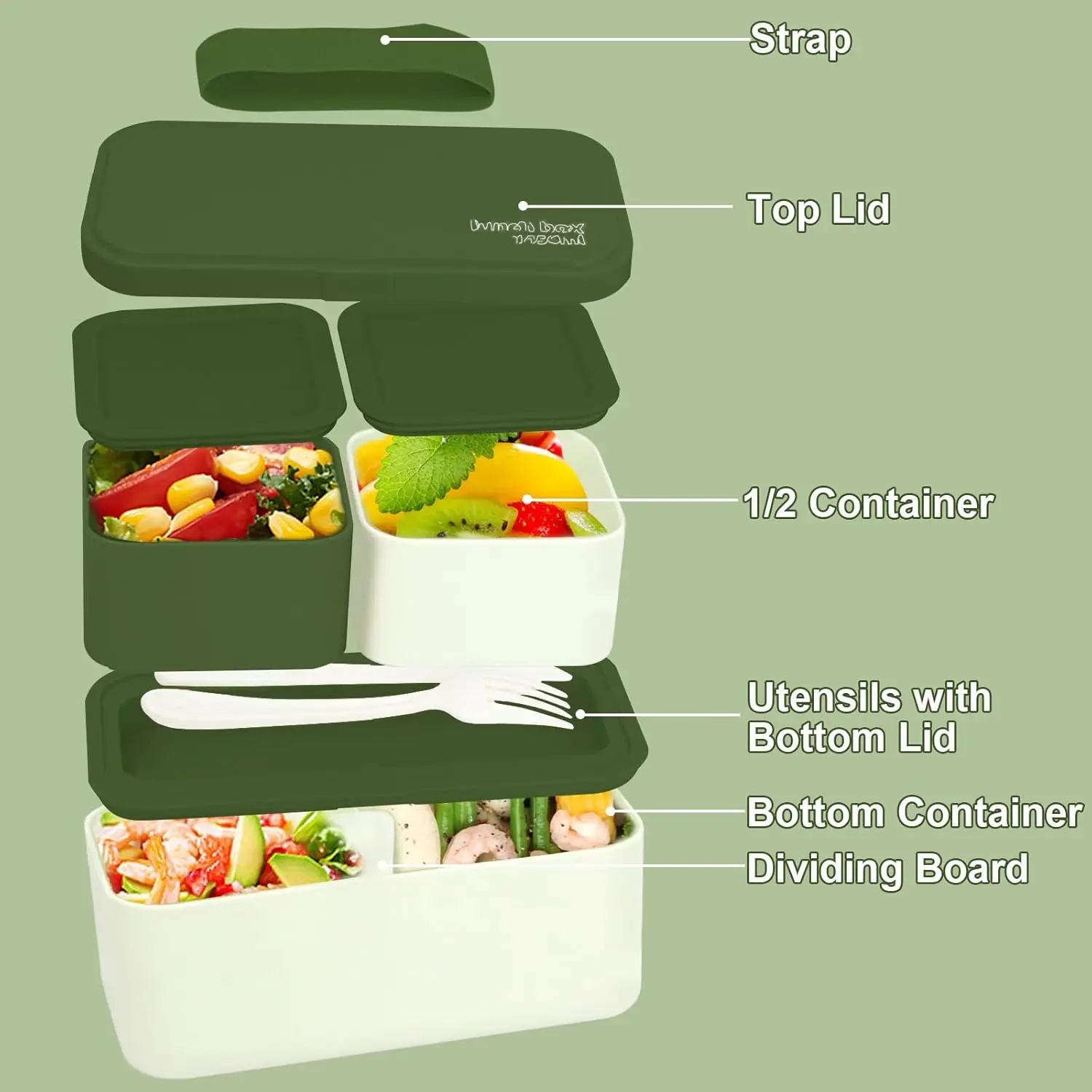 Adult Bento Box,All-inOne Japanese Stackable Lunch Box with Removable Cutlery Set and Sealing Tape,Microwave and Dishwasher Safe - 4