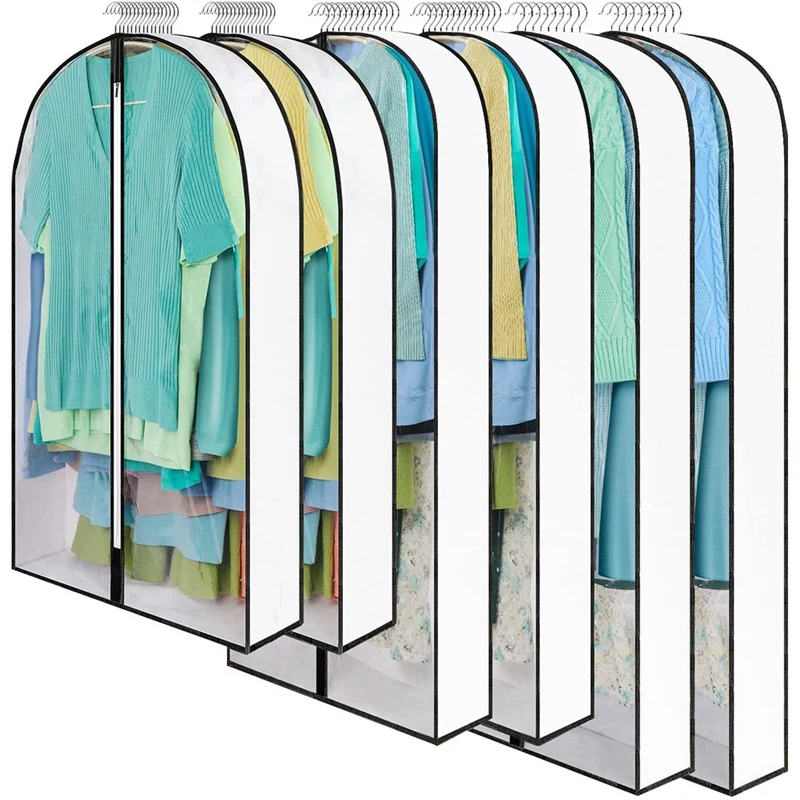 

40Inch/49Inch/59Inch Hanging Garment Bag For Storage 4Inch Gussets Clothes Bag For Closet Storage Clear Cover 6-Pack