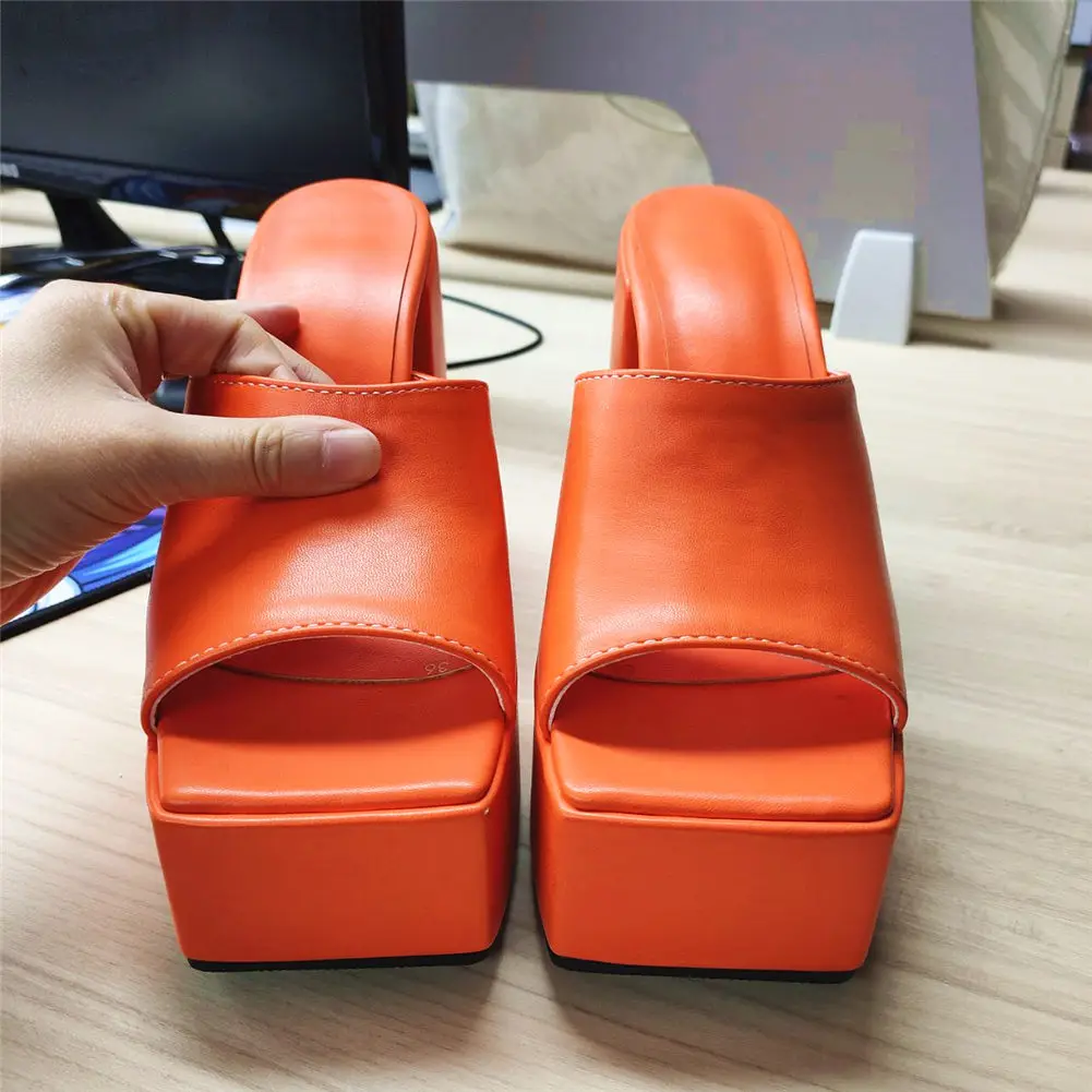 GIGIFOX Brand New Big Size 43 Summer White Chunky Heeled Mules High Heels Sexy Party Platform Heel Sandals Shoes For Women 2022