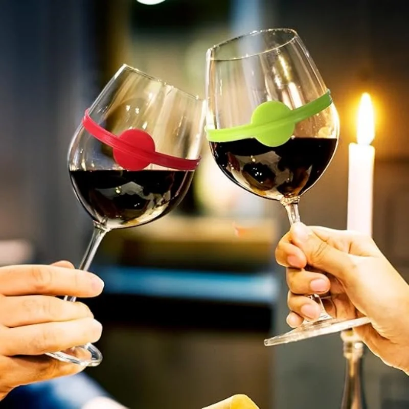 Wine Glass Charms Reusable Silicone Drink Marker Bands Bottle Strip Tag Glass Identifiers for Party Cocktail Champagne