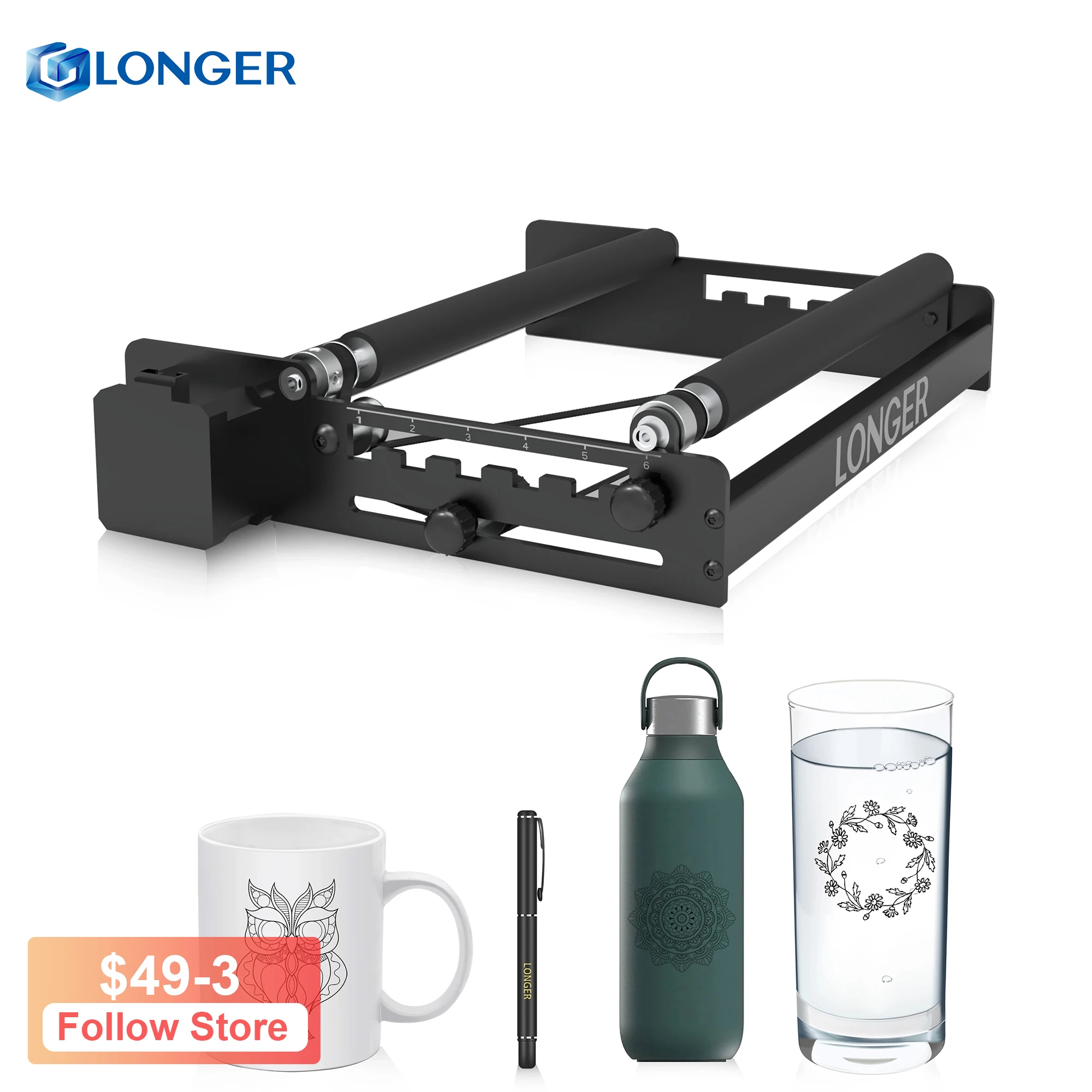 

Longer Laser Engraver Rotary Roller -axis Laser Engraver Attachment 360° Rotation 6-100mm Engraving Space Broad Compatibilit